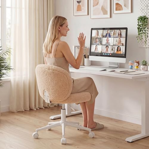 Homkdom Round Vanity Chair with Silent Wheels, 17.32" Wide Seat | Height Adjustable, 360 Swivel & Smooth Rolling, Armless Design for Makeup and Study - Yellow - color: Yellow