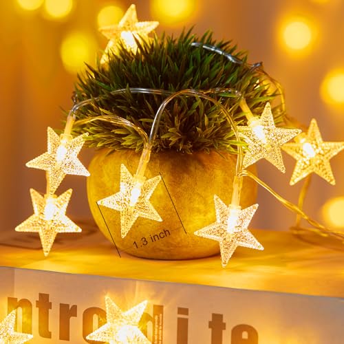 Minetom Star String Lights Battery Operated - 2 Pack 17 ft 50 LED Star Fairy String Lights with Timer, Waterproof for Indoor Bedroom Tent Loft Bed Patio Party Wedding Decor, Warm White - color: Warm White, size: 2 Pack