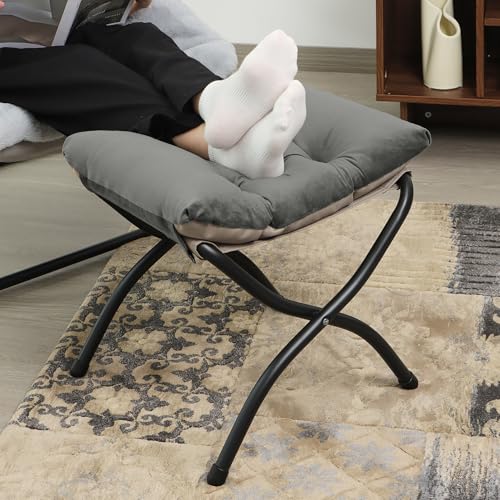 15"(H) Folding Ottoman, Set of 2, Foldable Footrest Stool, Small Foot Stool for Couch, Collapsible Foot Rest Ottoman for Sofa, Accent Padded Ottomans for Living Room, Bedroom, Dark Grey - color: Dark Grey 2pcs