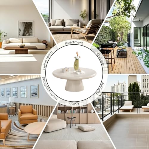 Handmade Round Pedestal Coffee Table (B) | Modern White Round Pedestal Coffee Table, Minimalist Circle Center Table for Living Room & Apartment - size: B