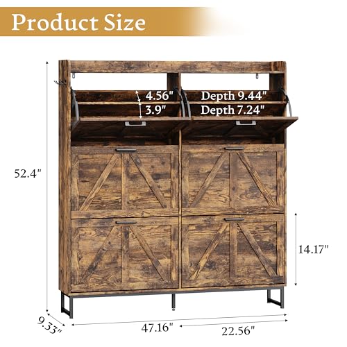 Shoe Cabinet Storage for Entryway, Shoe Storage Cabinet with 6 Flip Drawers, Freestanding Narrow Shoe Rack Organizer with Metal Legs, Adjustable Shelves & Open Storage for Foyer, Hallway, Brown - color: Brown, style: 6 Drawers