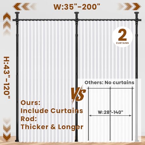 100% Blackout Room Divider Curtains Sets White 2 Panels W100 x L84in No Drill Curtain Rods(H) 43-120×(W) 35-200 in for Studio Apartment Dorm Office - color: White, size: 100"W x 84"L (Pack of 2)