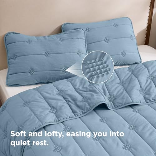 Bedsure King Size Quilt - Prewashed Extra Soft Cotton-Like Polyester Bedspreads King Size, Lightweight Comforter, Includes 1 Quilt 106x96 Inches with 2 Shams, Machine Washable, Dusty Blue - color: 04 - Dusty Blue, size: King (106" x 96")