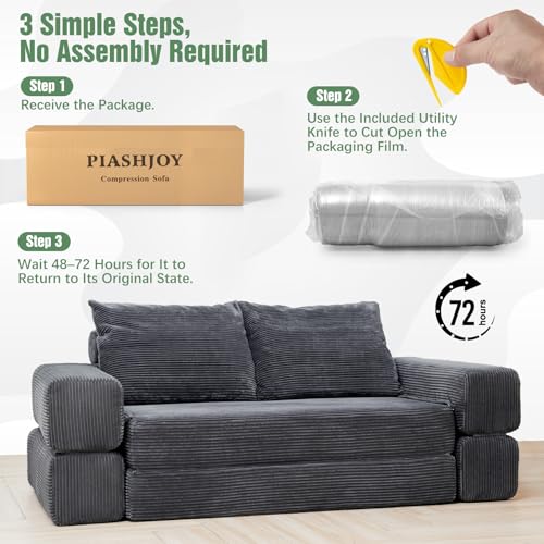 75" Convertible Sofa Bed, Fold Out Couch Bed Futon Sleeper Mattress with Pillows,3-in-1 Foldable Floor Couch Convertible Futon Sofa for Small Spaces - No Assembly Needed Dark Gray - color: Dark Gray