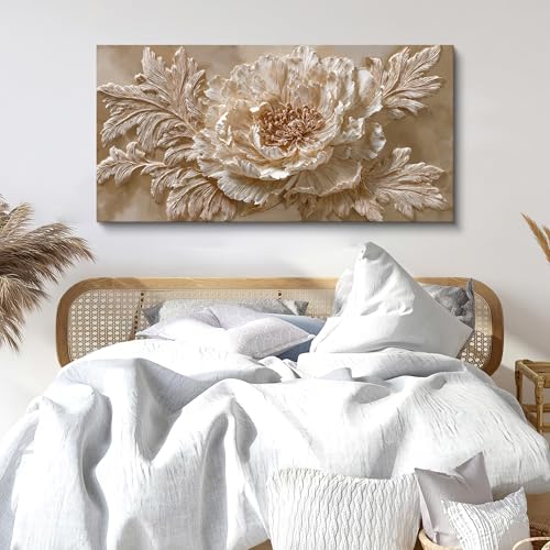 Modern Wall Art Prints Contemporary Soft Beige Peony Flower Canvas Wall Art Decor For Living Room Flower Wall Decor Artwork For Walls Picture For Bedroom Office Aesthetic Home Wall Decoration 24" X 48" - color: LAI-13A, size: 48"L x 24"W