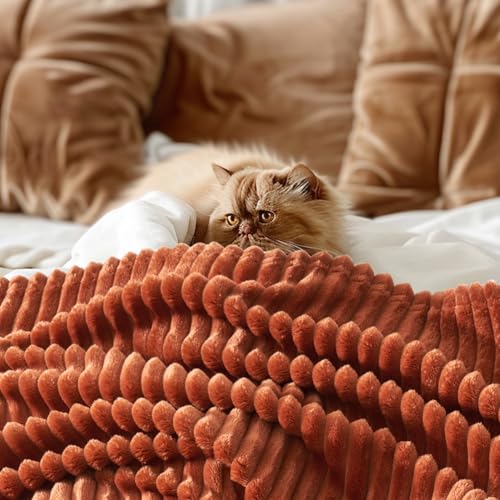 MIULEE Fall Rust Fleece Blanket, Durable Plush Fuzzy Extra Soft Warm Cozy Striped Flannel Throw Blankets for Couch Sofa Bed 30"x40" - color: Rust, size: 30"x40"