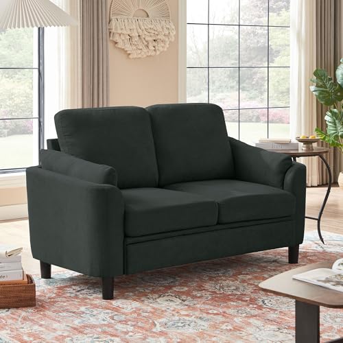 59" Loveseat Sofa, Mid Century Modern Love Seat with Back Cushions, 2-Seat Small Sofa Couch for Living Room Bedroom Small Spaces, Black - color: Black, size: Loveseat Sofa
