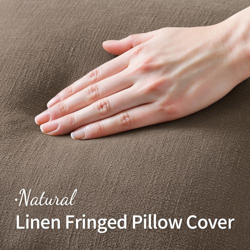 MIULEE Linen Fringe Decorative Fall Throw Pillow Covers Cocoa Brown 18x18 | Set of 2, Cottagecore Decor, Boho Farmhouse Neutral Pillow Covers, Rustic Fall Couch Cushion Cases for Sofa Bed Living Room - color: Cocoa Brown, size: 18" x 18" (Pack of 2)