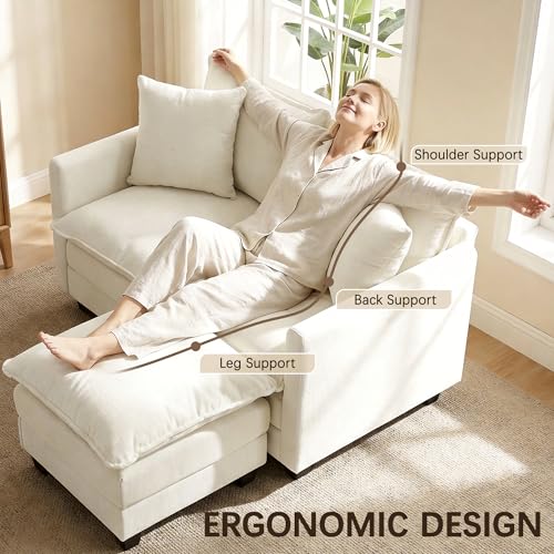 52" Loveseat Sofa, L-Shaped Cloud Love Seat Couches with Ottoman | Comfy Chenille Modern Love Seat with 2 Pillows, Small Loveseat for Small Spaces, Living Room, Bedroom, Apartment,Beige, 52" L - color: Beige, size: 52" L