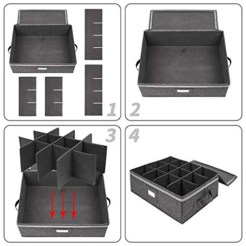 popoly Cup and Mug Storage Box 2 Pack, Coffee Mug Storage Holds 24 Mugs | Coffee Mug Storage with Rivet Reinforced Handles, Holds 24 Coffee Mugs and Tea Cups, Structured Top and Stackable (Grey) - size: 2 Pack