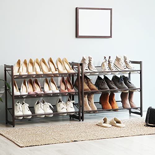 SONGMICS Shoe Rack, 6-Tier Shoe Organizer, Metal Rack for Garage, Set of 2, 3-Tier Stackable Shelf, with Adjustable Flat or Angled Shelves, 18-24 Pairs, Bronze ULMR03A-2 - color: Bronze, size: 6 Tiers (29.1"W)