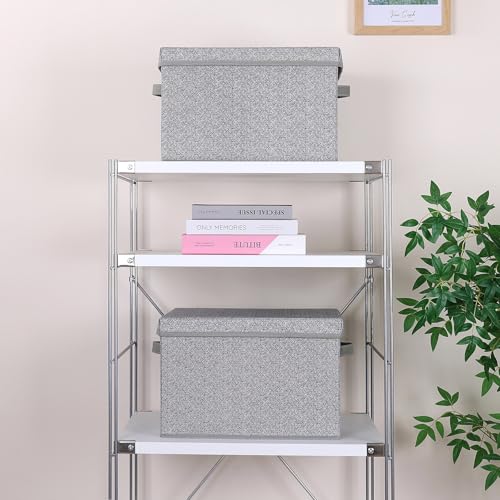 WUIKE Foldable Storage Bins with Lids, Storage Boxes with Handles, Closet Shelf Organizer, Fabric Storage Baskets with Cover for Bedroom, 3-Pack, Ash Gray, Extra Large - color: Ash Gray, size: Extra Large