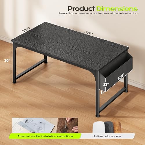 DurayLoly 55 x 24 inch Desk, 24mm Thick Heavy Duty Computer Desk with RGB LED & Power Outlets, Gaming Desk with Detachable Stand, 150LBS Load Capacity, Work Gaming Desk for Home Office, White - color: Black, size: 55 Inch