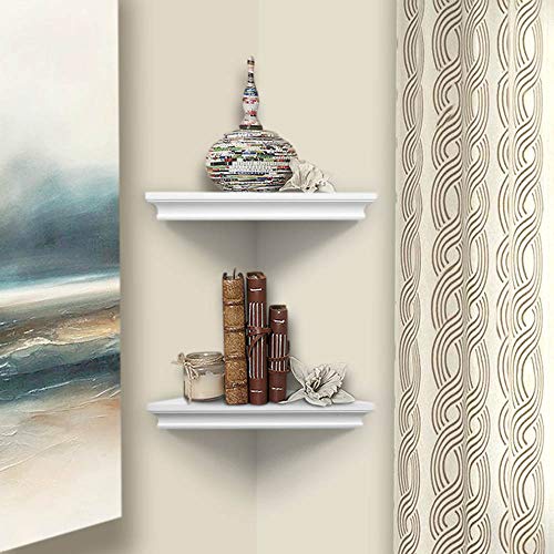 ZGZD White Corner Shelf Wall Mounted Storage Display Shelves for Home Decor, Set of 2 - size: Straight edge