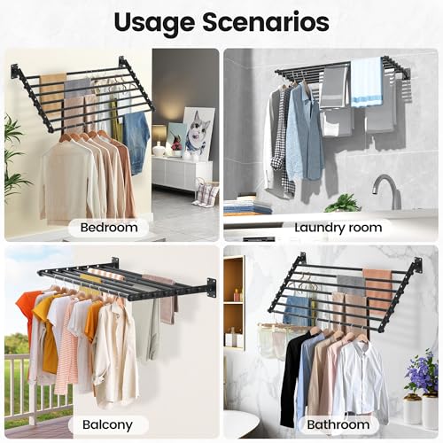Wall Mounted Clothes Drying Rack 57 Inch – Foldable Laundry Drying Rack for Wall Mount, Space Saving Indoor Drying Rack for Clothes, Compact & Sturdy Design