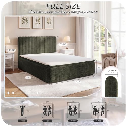 Full Compression Bed Boneless Bed Frame with Mattress and Headboard - color: Green, size: Full