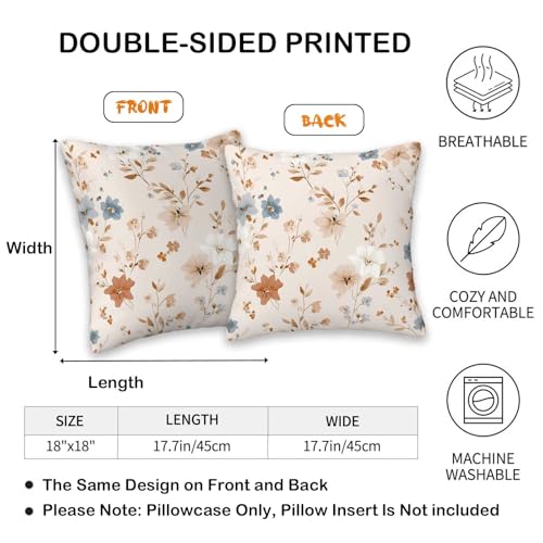 Throw Pillow Covers 18x18 Set of 2 | Daisy Floral Decorative Cushion Covers for Couch Sofa Bed | Soft Neutral Botanical Pillow Cases for Living Room | Farmhouse Home Decor Accent - color: Daisy Floral