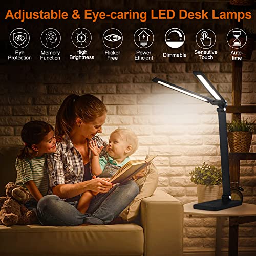 LED Desk Lamps for Home Office,Piano Lamp for Upright Piano,Rotatable Aluminum Desk Lamps with USB Charging Port,Eye-Caring Reading Light (Glossy Black) - color: Glossy black