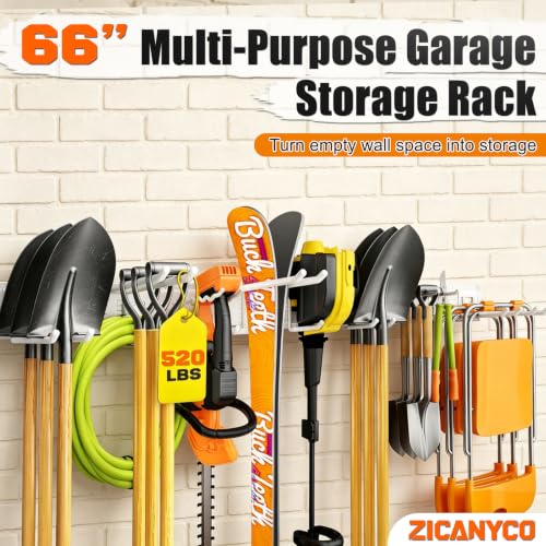 Garage Tool Organizer Wall Mount 66 inches with 13 Adjustable Heavy-Duty Hooks, Garage Organization, Garden Tool Storage Rack for Garage,Yard,Shed, Holds Up to 520 lbs,White - color: White, size: 64" | 4 Panels + 13 Hooks