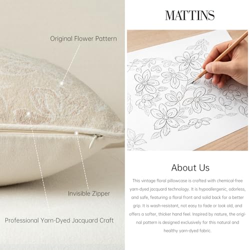 MATTINS 20x20 Vintage Floral Patterned Throw Pillow Covers, Beige, 2PC | Farmhouse Decorative Pillow Covers, Country Botanical Jacquard Design, Cottage Boho Accent for Sofa, Bed, and Living Room - color: Beige, size: 20" x 20" (Pack of 2)