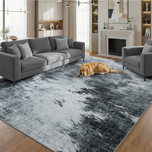 6x9 Large Abstract Watercolor Gradient Area Rug Machine Washable | Low Pile Non-Slip Non-Shedding Aesthetic Carpet for Living Room, Dining Room, Office, Mid-Century Modern Home Decor - color: Ink Wash, size: 6' x 9' (Rectangular)