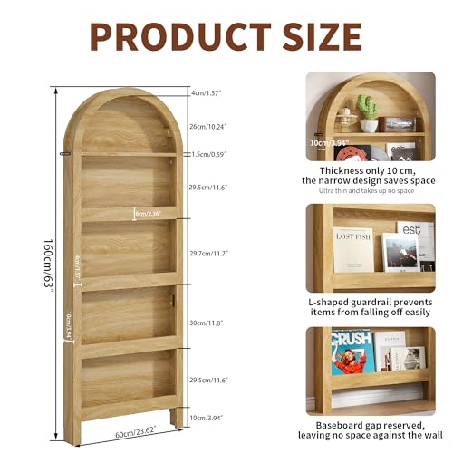 Narrow Tall Wall Mounted Bookshelf for Living Room Bedroom (Light Wood) - color: Light Wood