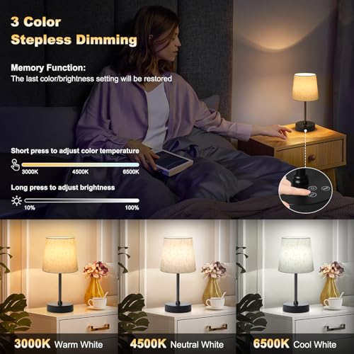 Wowag Small Cordless Table Lamp,5000mAh Rechargeable Battery Operated Desk Lamp,3 Colors & 7 RGB Stepless Dimmable, Portable Touch Wireless Lamp for Bedroom,Dining Table,Restaurant 2 Pack (Flaxen) - color: Black+Flaxen Shade 2 pack, size: 11.4in