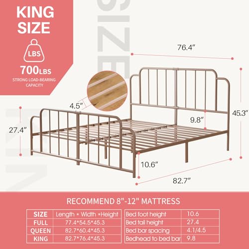 PINJU Metal Platform Bed Frame with Headboard and Footboard, Classic Style, Sturdy Metal Slats, No Box Spring Needed, Easy Installation (Pink, King) - color: Pink, size: King