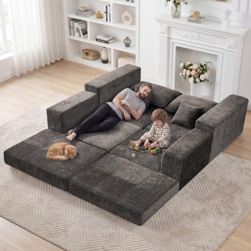 79" Boneless Cloud Loveseat Sofa, Modular Sectional Love Seat with Ottoman, Modern L-Shaped Tufted Convertible Sleeper Sofa Bed for Living Room & Small Spaces, No Assembly Required, Brown - color: Brown, size: 79.5" Tufted Boneless Loveseat