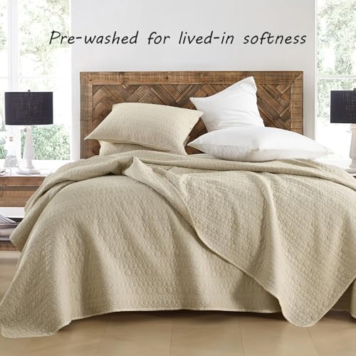 HORIMOTE HOME Quilt Set King Size Brich Beige, Classic Geometric Spots Stitched Pattern, Pre-Washed Microfiber Chic Rustic Look, Ultra Soft Lightweight Quilted Bedspread for All Season, 3 Pieces - color: Brich Beige, size: King
