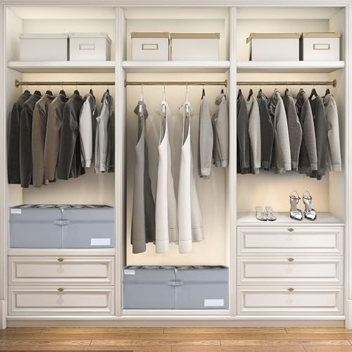 LUVHOMEE Shoe Organizer for Closet, Fits 24 Pairs, Large Shoe Box Storage Containers, Clear Foldable Shoe Storage Bins w/Bottom Support, Space Saving Closet Shoes Holder w/Reinforced Handles, Gray - color: Grey, size: 31"L x 16½"W x 13"H