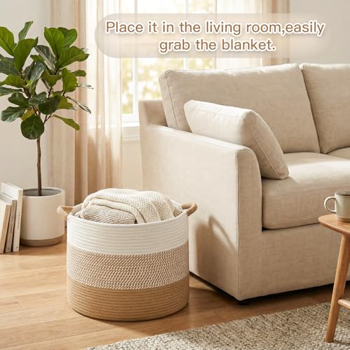 Artfeel 70L Large Cotton Rope Basket, Decorative Woven Blanket Storage for Living Room, Boho Toy Storage & Toy Box for Kids, Versatile Laundry Basket & Nursery Hamper for Blankets(Brown) - color: Brown, size: 70l