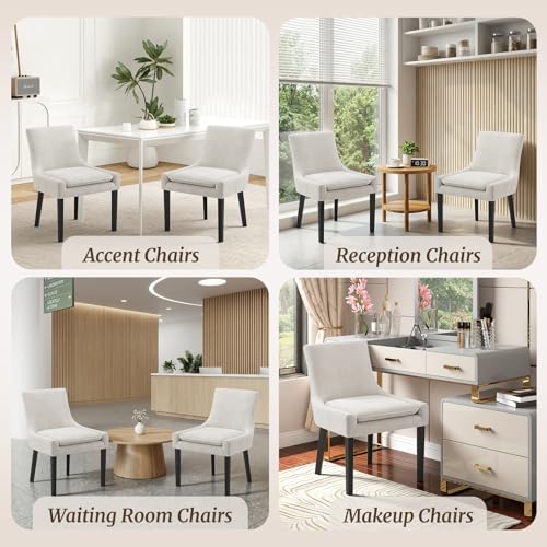 COLAMY Modern Dining Room Chairs Set of 4 with Mid Back and Wood Legs, Upholstered Kitchen Chairs for Dining Room/Living Room, Beige - color: Beige, size: Set of 4