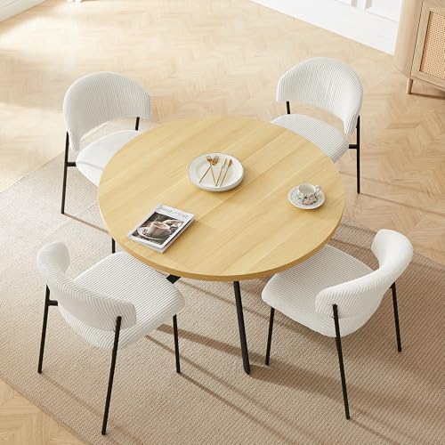 HIPIHOM 45.3 Inch Round Dining Table Set for 4, Mid Century Modern Small Coffee Set for Dining Room Kitchen Apartment (Cream Table + 4 White Shell Chairs) - color: Cream Table+4 Shell White Chairs
