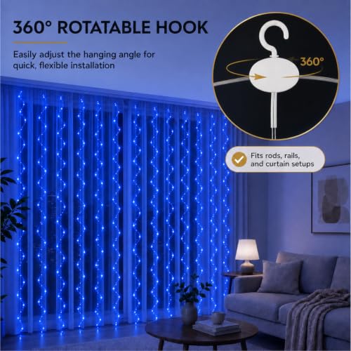 ZSJWL 300 LED Curtain Fairy Lights with Remote, 9.8 × 9.8 Ft, USB Plug in | 8 Modes, Waterproof, Twinkle Silver Wire, String Lights for Bedroom, Windows, Christmas, Wedding and Party Decor, Blue - color: Blue, size: 300LED