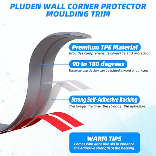 20FT Flexible Wall Corner Protector Moulding Trim, Peel and Stick Inside & Outside Wall Corner Guards Edge Protector,Self Adhesive Molding Trim Strip for Edge Ceiling - color: Gray, size: 1.6in x 20ft
