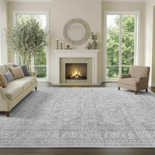 6x9 Ft Large Area Rugs for Living Room, Soft Non-Slip Machine Washable Rug, Vintage Stain Resistant Carpets for Bedroom Nursery Dining Room Home Decor (Grey) - color: F02 Grey, size: 6' x 9' (Rectangular)