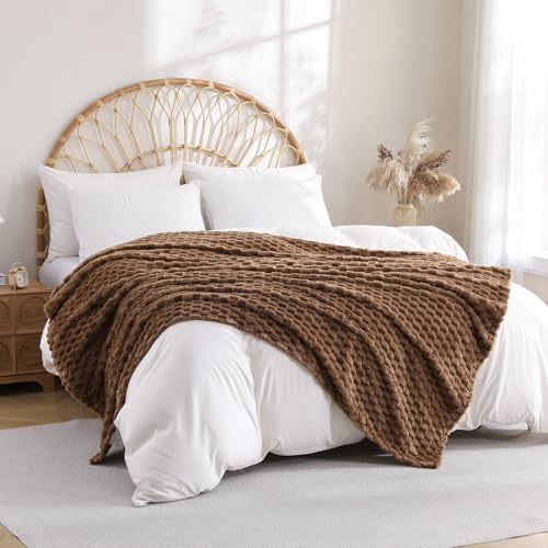 Brown Fleece Throw Blanket 60”×80” for Couch Sofa Bed Super Soft Cozy Plush Microfiber Flannel Blanket with 3D Jacquard Decorative Lightweight for Mom Woman - color: Brown, size: 60×80inch