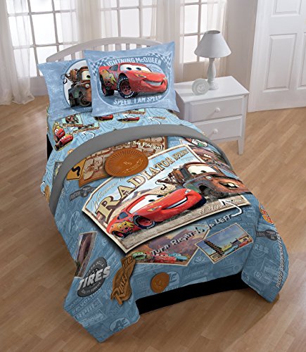 Disney/Pixar Cars Kids 7 Piece Full Comforter Set - Bed in a Bag with Shams, Lightning McQueen & Mater, Super Soft Fade Resistant Microfiber, Machine Washable Blue/Gray (Official Disney/Pixar Product) - color: Cars, size: 7 Piece Full