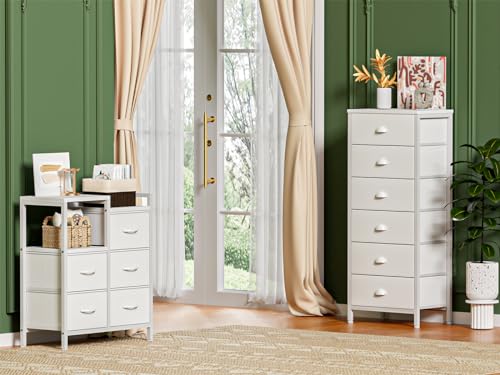 Tall Dresser with 6 Drawers,Vertical Chest of Drawers and Nightstand for Bedroom with Fabric Drawer Organizer Unit in Living Room,Closet,Entryway,Hallyway