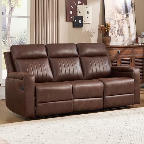 Manual Faux Leather Loveseat and Recliner Sofa Set, Wall-Hugger Reclining Living Room Furniture Set, 2-Seater Recliner Chair, 3-Seat Reclining Sofa Couches for Living Room, Villa, R-Brown, 2+3 - color: Red Brown, size: 58"W+79"W(2+3)