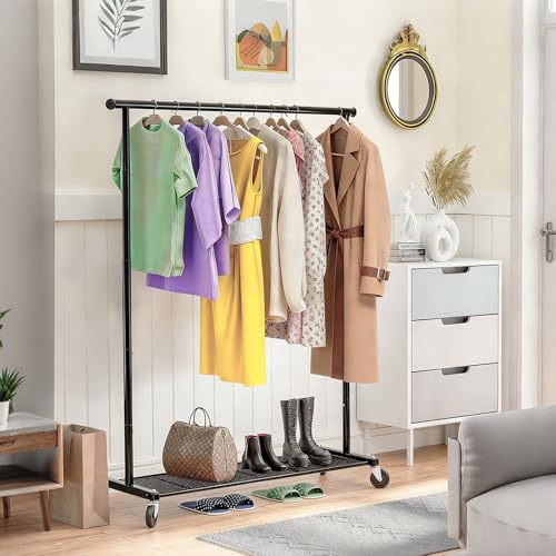 Ekisemio Clothes Rack for Hanging Clothes, 64.25 Inch Clothing Racks with Wheels, Portable Rolling Clothes Garment Rack for Bedroom, Laundry, Living Room, Black - style: Modern