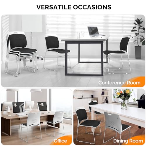 VINGLI Stackable Plastic Mesh Padded Chairs for Office Set of 40, Black | Stacking Chairs with Metal Sled Base, Ergonomic Plastic Pad Seat & Back, Waiting Banquet Guest Break Room, Easy to install - color: Black, size: 40 Pack