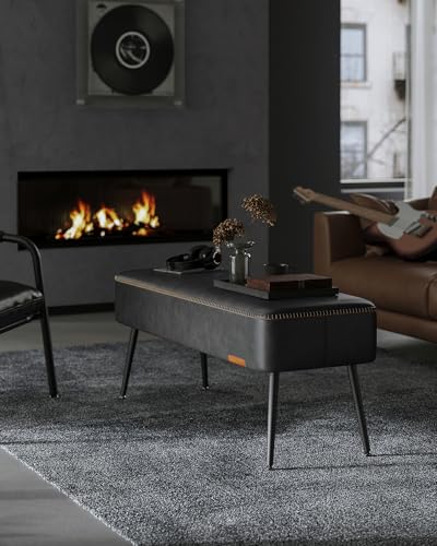 VASAGLE EKHO Collection - Bench for Entryway Bedroom, Synthetic Leather with Stitching, Ottoman Bench with Steel Legs, Living Room, Mid-Century Modern, Loads 660 lb, Ink Black ULOM076B01 - color: Ink Black, style: Steel Leg Bench