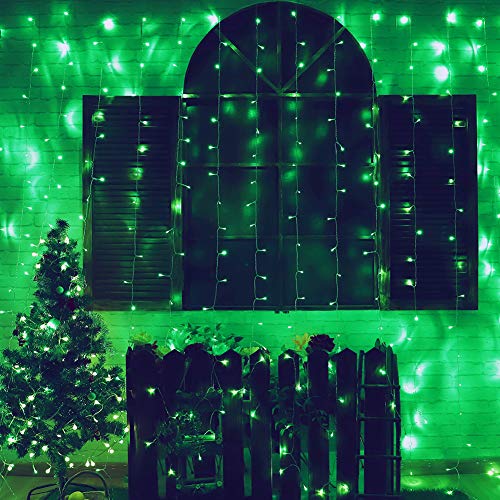 HEYFUNi Green Christmas Curtain Lights, 304 LED 9.8FT x 9.8FT Window Lights | Green Hanging Fairy Lights with 8 Modes, Waterproof Window String Lights for St. Patrick’s Day, Party, Bedroom Wall Backdrop - color: Green, size: 9.8ft*9.8ft