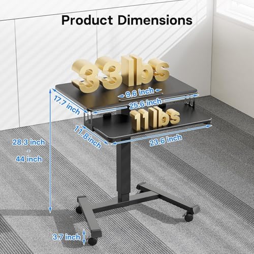 BONTEC Mobile Standing Desk with Keyboard Tray, Mobile Podium on Wheels | Rolling Laptop Sit Stand Desk, Adjustable Height Desk Up to 33lbs, Portable Computer Workstation Cart for Living Room, Office - color: Black