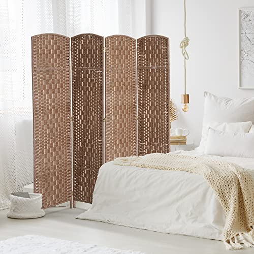 Folding Room Divider, 6Ft Tall Privacy Screen, Hand-Woven Wicker Style Freestanding Wall Partition for Home Office Bedroom, No Assembly Required - color: Natural, size: 4 Panel