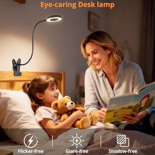 Woputne Desk Lamp Clip on Light for Bed Book Reading (Black) | 10 Dimmable Brightness 3 Light Modes Desk Lights for Home Office Clamp Bedside Lamp for Painting, Craft, Study - size: Black-1 Piece-Standard-Classic