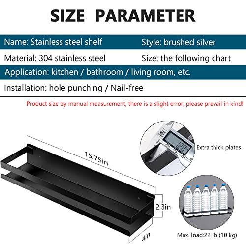Rustproof Metal Storage Floating Shelves Wall Mounted Rectangular Shelf for Bedroom,Bathroom, Living Room, Kitchen, and Laundry Room,Nail-Free Wall-Mounted Shelves(15.75 Inch Black) - color: Black, size: 15.75in(40cm)