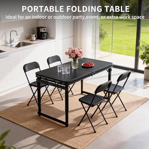 Folding Camping Table, Black Aluminum Frame,3-Position Adjustable Height,Lightweight Carry Handle, Portable for Travel, Camping Outdoor Use, 3.3FT x 2FT(Medium), Black - size: 3.2 ft x 2 ft × 1.97 ft H